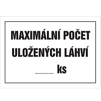 Značka MAXIMÁLNÍ POČET ULOŽENÝCH LÁHVÍ ... ks, samolepicí fólie, 148 × 210 mm